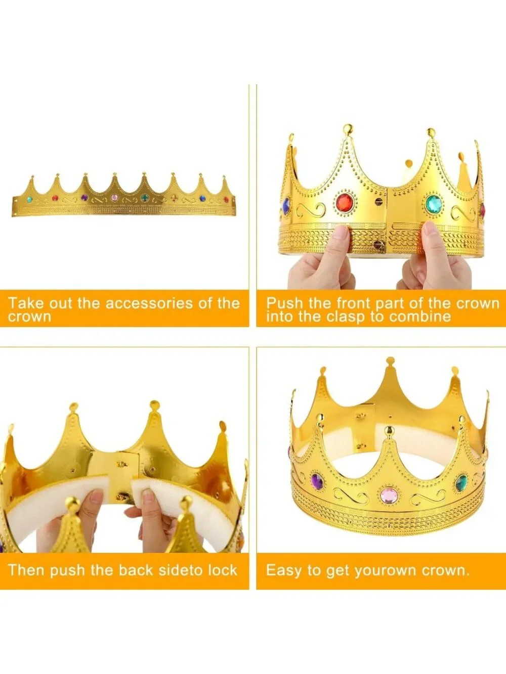 Kids Boys Girls Shiny Gold Finish Lightweight Prince Plastic Elegant Crown